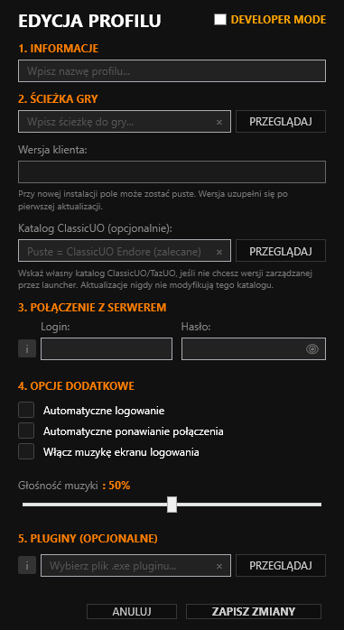 Zarządzanie profilami w Endore Launcher